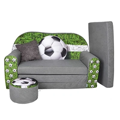 Image de LIT Enfant FAUTEUILS CANAPÉ Sofa + Pouf ET Coussin Football W319_03, en Microfibre, Multicolore