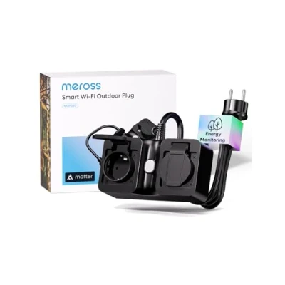 Image de Meross Multiprise Extérieure Matter (Type F), Prise Connectée Étanche IP44 avec Simple Setup, Compatible Apple Home, Alexa et Google Suivi de Consommation d&#039;Énergie, Commande Vocale