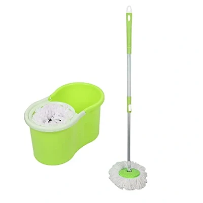 Image de Ensemble Seau Essoreur et Balai à Franges en Microfibre, Démontable Vadrouille Magique Rotatif 360,Seau Double Compartiment Humide Sec