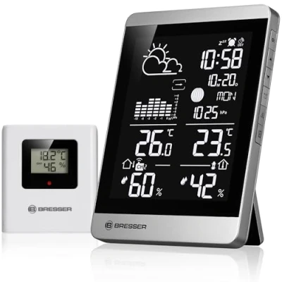 Image de Bresser ClimateTemp NDV NEO Station météo sans fil avec capteur extérieur, mesure de la température et l&#039;humidité, prévisions météorologiques, heure DCF, phase lunaire