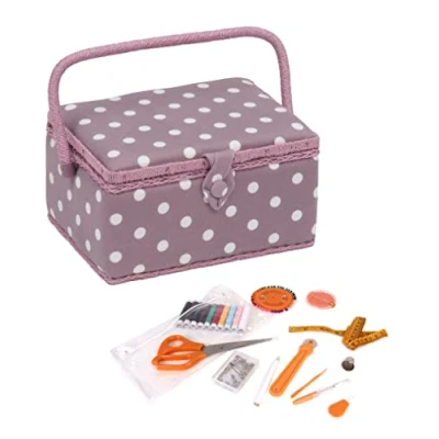 Image de Hobby Gift Boîte de rangement exclusive pré remplie avec kit couture 94 pièces inclus, mauve à pois, taille M, MRM121F