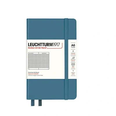 Image de LEUCHTTURM1917 365632 Carnet Pocket (A6), Couverture rigide, 187 pages numérotées, Stone Blue, Quadrillé