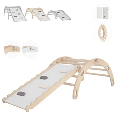 Image de MAMOI® Triangle avec Toboggan Interieur, Mur Escalade pour Enfant, Aire de Jeux Bebe, Espalier en Bois, Rocker Arche à partir 1/2/3 an, Bascule Montessori