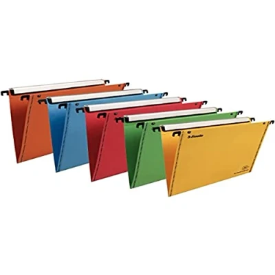 Image de Esselte VGM VisioPlus Dossiers Suspendus A4 Verticaux, Capacité 100 Feuilles, Fond en V, Entraxe 330 mm, Porte Étiquette XL Intégré, Lot de 10, Coloris Assortis, 49970
