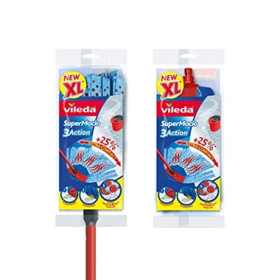 Image de Vileda SuperMocio 3Action XL Balai à Franges avec Recharge Extra, Rouge/Bleu