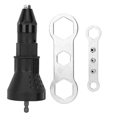 Image de Pistolet À Rivetage Électrique, Embout de Perçage Rivet en, Adaptateur Rivetage, Rivets sans Fil Kit D&#039;outil Perceuse Électrique Riveteuse (Noir)