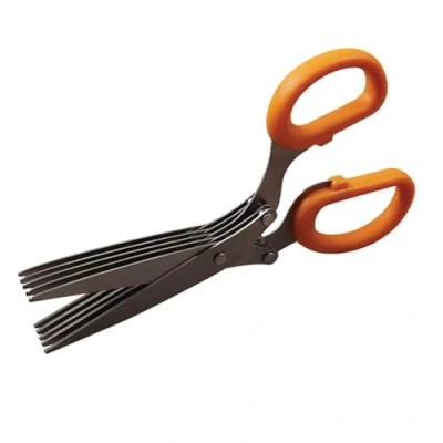 Image de Ciseaux multi lames idéal pour trancher en très peu de temps les légumes, 21 cm, Soft Collection, avec couvercle protéger lames, (couleur : orange, noir, argent), quantité 1 pièce.