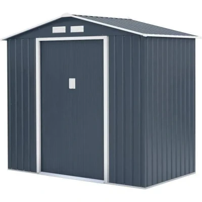 Image de Abri de jardin en métal 2,71 m² 213 x 127 195 cm Kit d&#039;ancrage inclus Gris