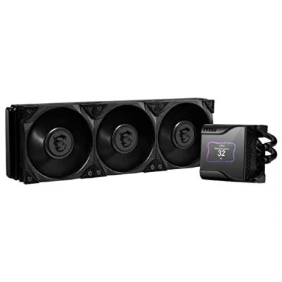 Image de MSI MEG CORELIQUID S360 Kit Watercooling CPU, Écran IPS 2.4&quot;, Pompe Asetek 7th Gen, Ventilateur VRM, 3 x Ventilateurs Silent Gale P12, Tubes Anti Évaporation, Center, Compatible AMD &amp; Intel