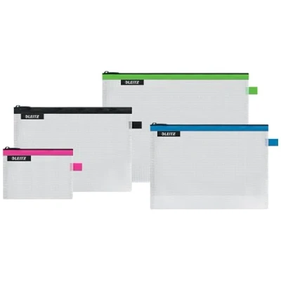 Image de Leitz WOW Lot de 4 Pochettes Voyage, Résistantes à l&#039;Eau, Transparentes, Idéales pour une Organisation et un Rangement Visuels, Formats A6, A5, A4 Trousse Cosmétique Couleurs Assorties