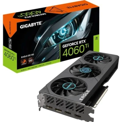 Image de GIGABYTE GeForce RTX 4060 TI EAGLE OC 8GB Carte graphique GDDR6 18Gbps 128bit, PCI E 4.0, 2x DisplayPort 1.4, HDMI 2.1a, NVIDIA DLSS 3, Supports 4K, Ada Lovelace Arch, GV N406TEAGLE 8GD