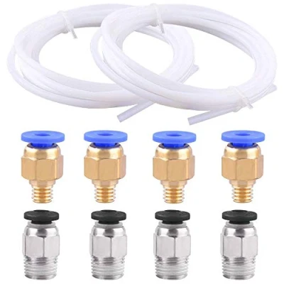 Image de SIQUK Tube en téflon 2 pièces PTFE (2 mètres) 4 Raccord rapide PC4 M6 pneumatique droit M10 Push to Connect pour imprimante 3D Filament de 1.75mm