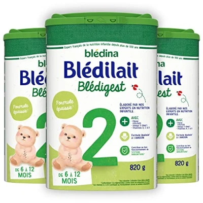 Image de Blédina Blédilait Blédigest 2, Lait en Poudre pour Bébé, 6 à 12 Mois, Formule Epaissie, 820g (Boîtex3)