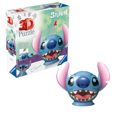 Image de Ravensburger Puzzle 3D Ball Disney Stitch A partir de 6 ans 72 pièces numérotées à assembler sans colle Support et accessoires finition inclus Diamètre : 13 cm 11574