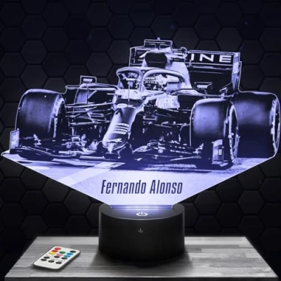 Image de Lampe de chevet, Veilleuse Tactile Formule 1 F. Alonso F1 3D LED illusion, Idée cadeau Noël anniversaire garçon et fille nuit chambre d&#039;enfant ou adulte