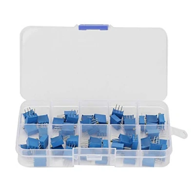 Image de Trimpot Kit, 10 Values ​​100ohm 200K ohm Potentiomètre à résistance variable Kit d&#039;assortiment 3296W Composant électronique