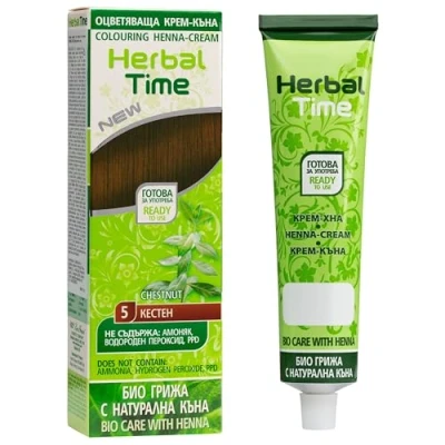 Image de Herbal Time Coloration de Cheveux Naturelle Henné Couleur Châtain Nº 5 Couvre les Blancs Semi Permanente Sans Ammoniaque, Sulfate et Parabène 75ml