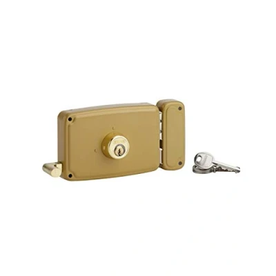 Image de THIRARD Serrure horizontale en applique double entrée à tirage pour porte d&#039;entrée, droite, 140x94mm, axe 70mm, marron, 3 clés