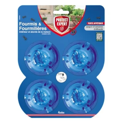 Image de PROTECT EXPERT Anti Fourmis Boîtes Appât x4 Détruit durablement et en profondeur les fourmilières 12 semaines d&#039;efficacité Utilisable intérieur extérieur toute l&#039;année FBOIT4N