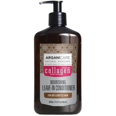Image de Arganicare Gamme Collagen SOIN NOURRISSANT Sans RINÇAGE Collagène Restaure, Répare &amp; Régénère Cheveux Epais, Forts Résistants Haute Hydratation Fins Volume 400 mL
