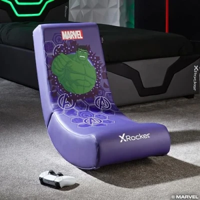 Image de X Rocker Marvel Hulk Chaise de jeu vidéo à bascule pour juniors, siège pliable sous licence officielle Marvel, console en similicuir enfants Hero Édition incroyable
