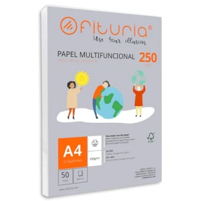 Image de Ramette de papier A4 250g avec 50 feuilles blanches, multifonctionnel pour un usage scolaire et professionnel. Idéal imprimantes laser, à jet d’encre ou photocopieuses Ofituria