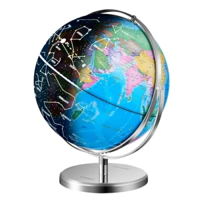 Image de VEVOR globe terrestre lumineux avec support, 228,6 mm, éducatif, base stable en métal lourd, veilleuse LED constellation imprimée HD, rotation pour apprentissage classe (en anglais)