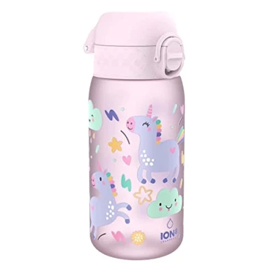 Image de Ion8 Gourde Enfant, 350ml, Anti Fuite, Facile à Ouvrir, Verrouillage Sécurisé, Lavable en Lave Vaisselle, Sans BPA, Poignée de Transport, Nettoyer, Carbone Neutre, Motif Licornes