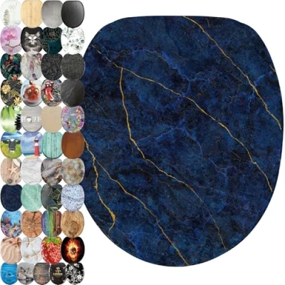 Image de Sanilo Abattant WC, Grande sélection de lunettes toilette, Finition haute qualité, Charnières robustes, Fixation facile (Marbre Bleu foncé)