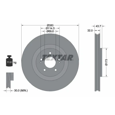 Image de TEXTAR PRO 92271203 Disque de frein 350 32 05/07 114,3 ventilé l&#039;intérieur revêtu sans boulon fix roue, moyeu roue