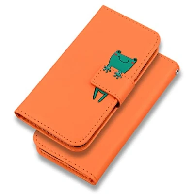 Image de Bartern Coque iPhone 7/iPhone 8/iPhone SE 2020 Clapet,Dessin Animé Grenouille Portefeuille Etui en Cuir PU,TPU Antichoc Housse Flip Case avec Rabat Fentes pour Cartes et Fonction Support,Orange