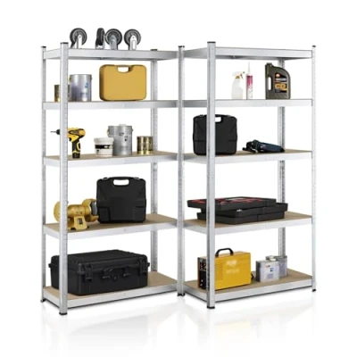 Image de Juskys Ensemble de 2 étagères Stockage Basic, 2X 180x90x40 cm (HxlxP) 1 750 kg 10 Planches Étagère pour Charges Lourdes emboîtable métal étagère Cave système d&#039;étagères galvanisé