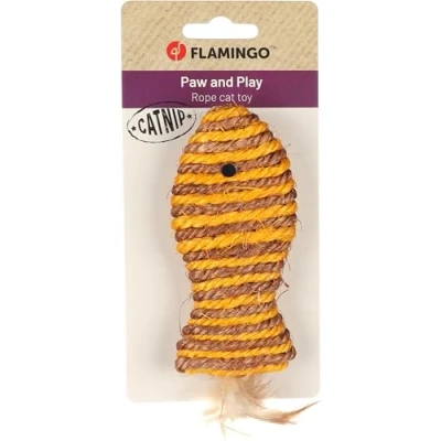 Image de Flamingo Jouet pour Chat Justo Poisson Brun &amp; Jaune 14x5,5x2cm avec cataire et Plumes