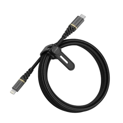 Image de Otterbox Câble Premium Tressé renforcé USB C vers Lightning, Certifié MFi, de Charge Rapide pour iPhone et iPad, Ultra Robuste, résiste aux torsions pliages, 2M, Noir