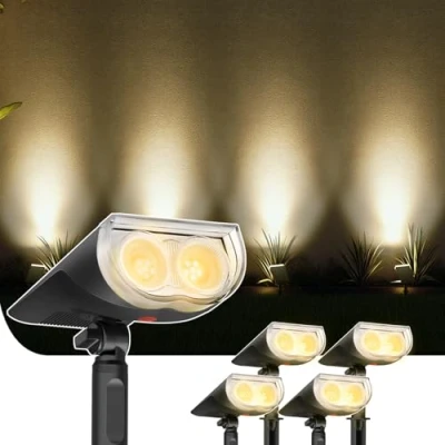 Image de Linkind StarRayS Lampe Solaire Extérieur 3000K Blanc Chaud LED Projecteur 350 Lm, Marche/Arrêt Automatique,IP67 Etanche, pour Jardin, [Classe Énergétique A]
