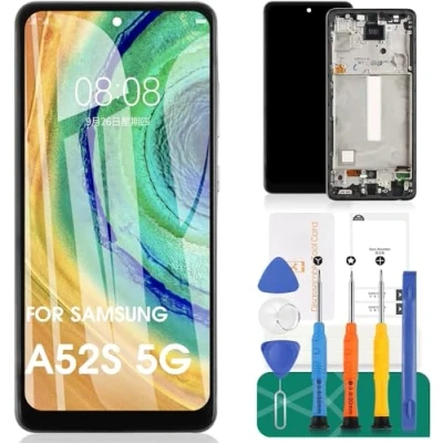 Image de OLED pour Samsung A52S 5G Écran de remplacement Galaxy LCD SM A528B, A528B/DS Digitizer Assemblée tactile Réparation avec cadre (prise en charge des empreintes