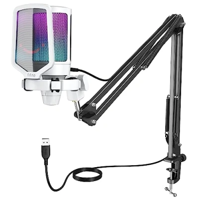 Image de FIFINE USB Microphone Gaming kit, RGB Condensateur pour Ordinateur PC PS5, avec Bouton de Silence, Fixation Antichoc,