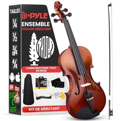Image de Pyle Kit de Démarrage pour Violon Débutant Taille ¾, Enfant/Adulte,Ensemble Départ avec Étui Transport, Cordes Rechange, Accordeur Numérique, Repose épaule et Chiffon Nettoyage