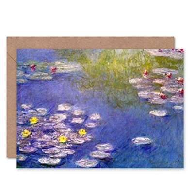 Image de Wee Blue Coo Claude Monet Nympheas At Giverny Old Master Painting Sealed Greeting Card Plus Envelope Blank inside Vieux maitre La peinture