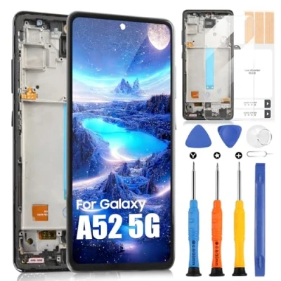 Image de Écran LCD pour Samsung Galaxy A52 5G SM A526B A526U A5160 avec cadre, écran remplacement tactile Digitizer Assembly outils 6,5&quot;, sans empreinte digitale déverrouillage