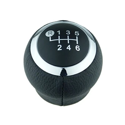 Image de L &amp; P Car Design GmbH a2793 Pommeau de Levier vitesse en cuir véritable 6 vitesses Noir chromé Knauf M12 filetage fin rechange Plug Play