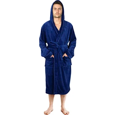 Image de NY Threads Robe de chambre à capuche pour hommes, vêtements nuit doux et confortables, Marine, Moyen