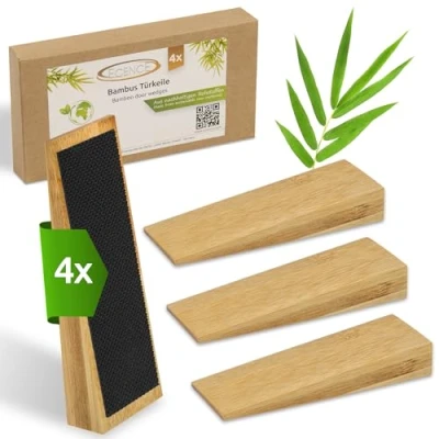 Image de ECENCE 4x Cales Porte bambou Antidérapante avec caoutchouc, butoir de pour toutes les portes, cale en portes chambre, Arrêts d&#039;entrée