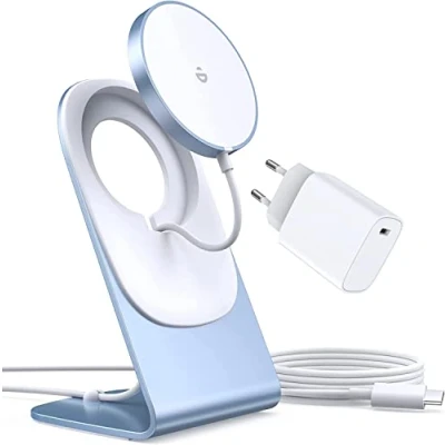 Image de Chargeur Mag Safe, sans Fil avec Station de Charge iPhone, inductive, à Induction magnétique, Rapide Compatible iPhone 15/14/13 Bleu