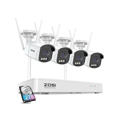 Image de ZOSI 2.5K Kit Caméra de Surveillance WiFi Extérieure avec NVR 8CH 4MP, Détection Personne/Véhicule, Audio Bidirectionnel et Alarme Sonore Lumineuse, Vision Nocturne Couleur Projecteur