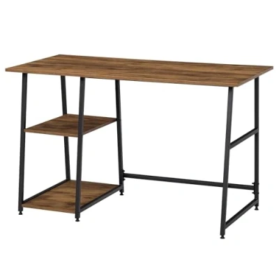 Image de HOMCOM Bureau Informatique Design Industriel 2 étagères Panneaux Particules Aspect Vieux Bois Acier Noir