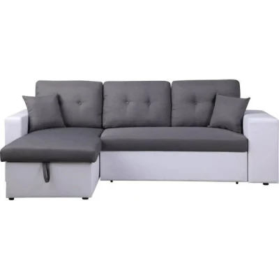Image de Habitat et Jardin Canapé d&#039;angle Convertible Réversible Axel 3 Places Blanc Gris Lit Design Moderne en Tissu Lin Espace de Stockage (Méridienne) + Étagères