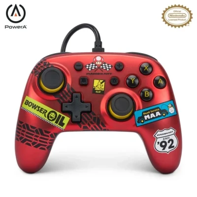Image de manette filaire PowerA Nano pour Nintendo Switch, modèle Switch OLED et Lite, accessoire de jeu, filaire, sous licence officielle Mario Kart: Racer Red