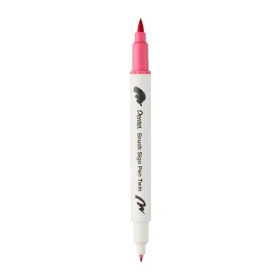 Image de Pentel SESW30C T119E Brush Sign Pen Twin Feutre à deux pointes flexibles Encre base d&#039;eau Rouge carmin