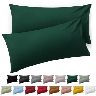 Image de Blumtal Taie Oreiller 40x80 Lot de 2 Housse Coussin Microfibre Taies d&#039;oreillers avec Fermeture enveloppe, certifiée Oeko Tex, Extra Douce et Lavable Vert Foncé